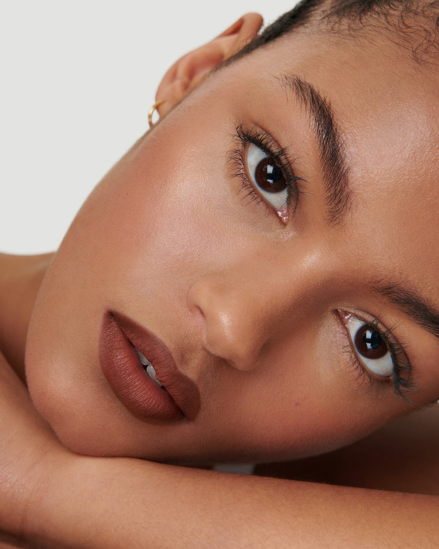 Portrait close-up of model wearing 3W Sculpt and Shade Lip Pencil 