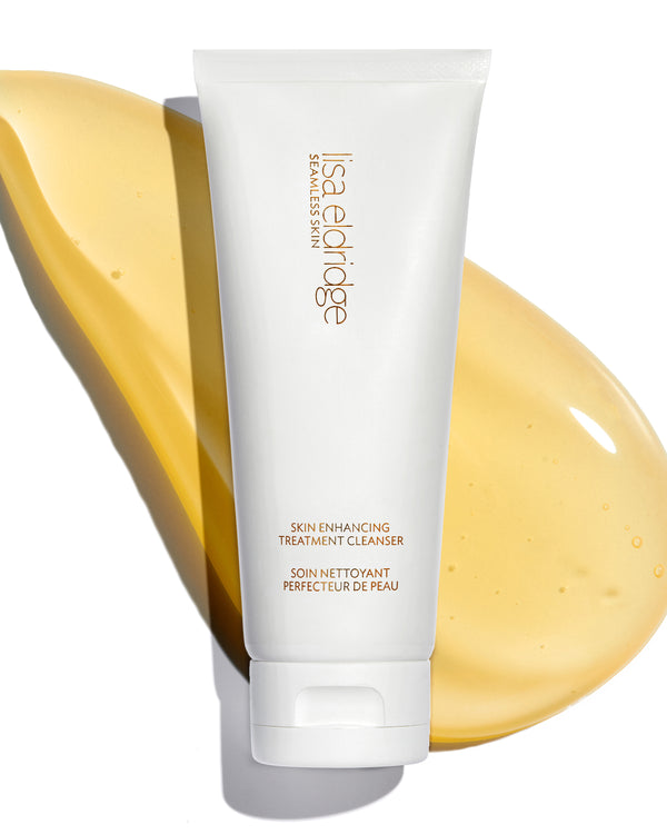primary_meta_image 
Lisa Eldridge Skin Enhancing Treatment Cleanser white bottle with gold labeling of the product name and branding with a swatch of the cleanser in the background