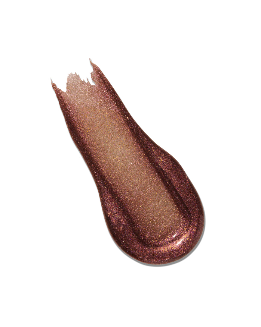Kensington Plum Gloss Embrace Sequin swatch, a chocolatey plum berry with golden sparkle
