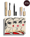 Blairz x Lisa Eldridge Kitten Eye Twin Set and Pearls Kit packaging with a pouting model art design, alongside a Lisa Eldridge Kitten Lash and Flick in Black and Liquid Lurex in Cressida