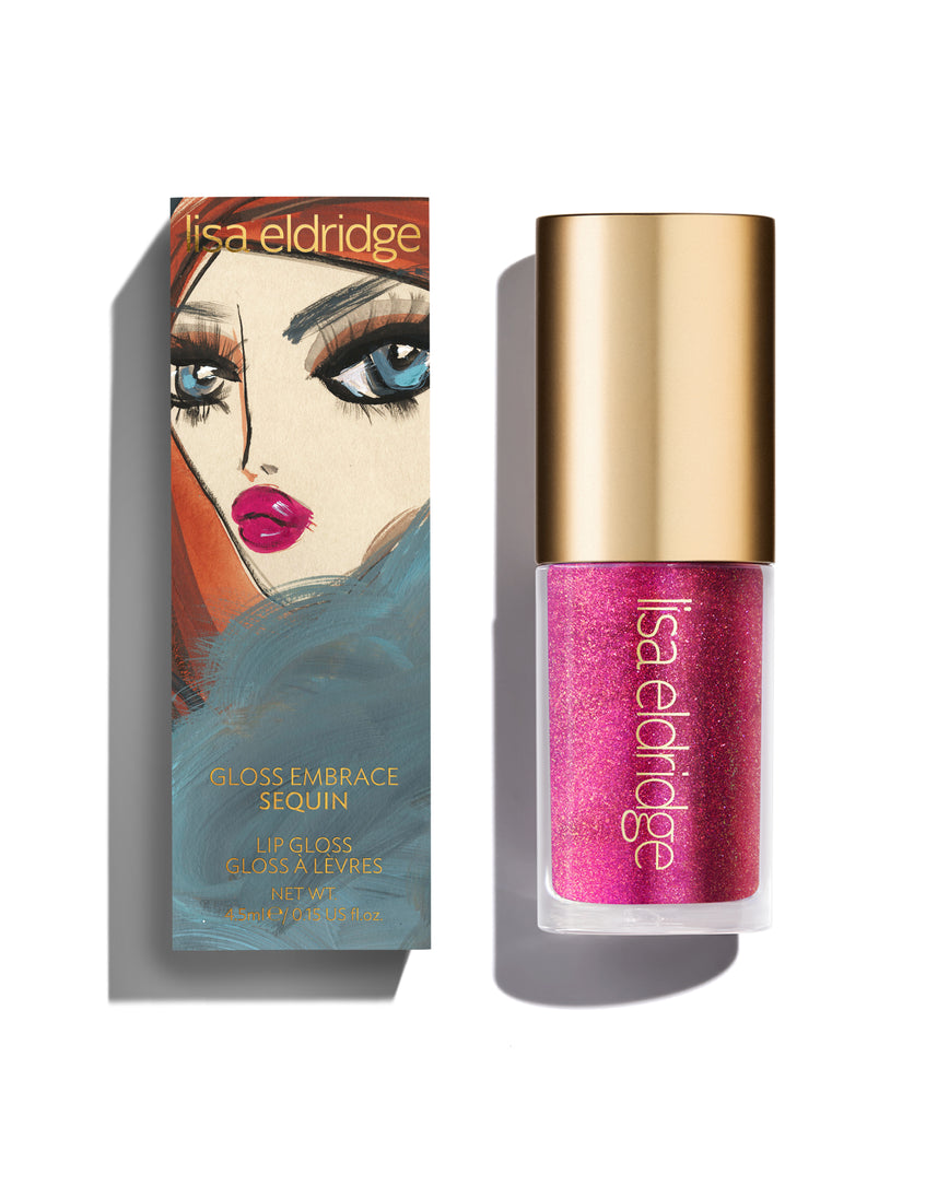 Lisa Eldridge Peek-A-Boo lip gloss with packaging featuring a Blairz design on a white background