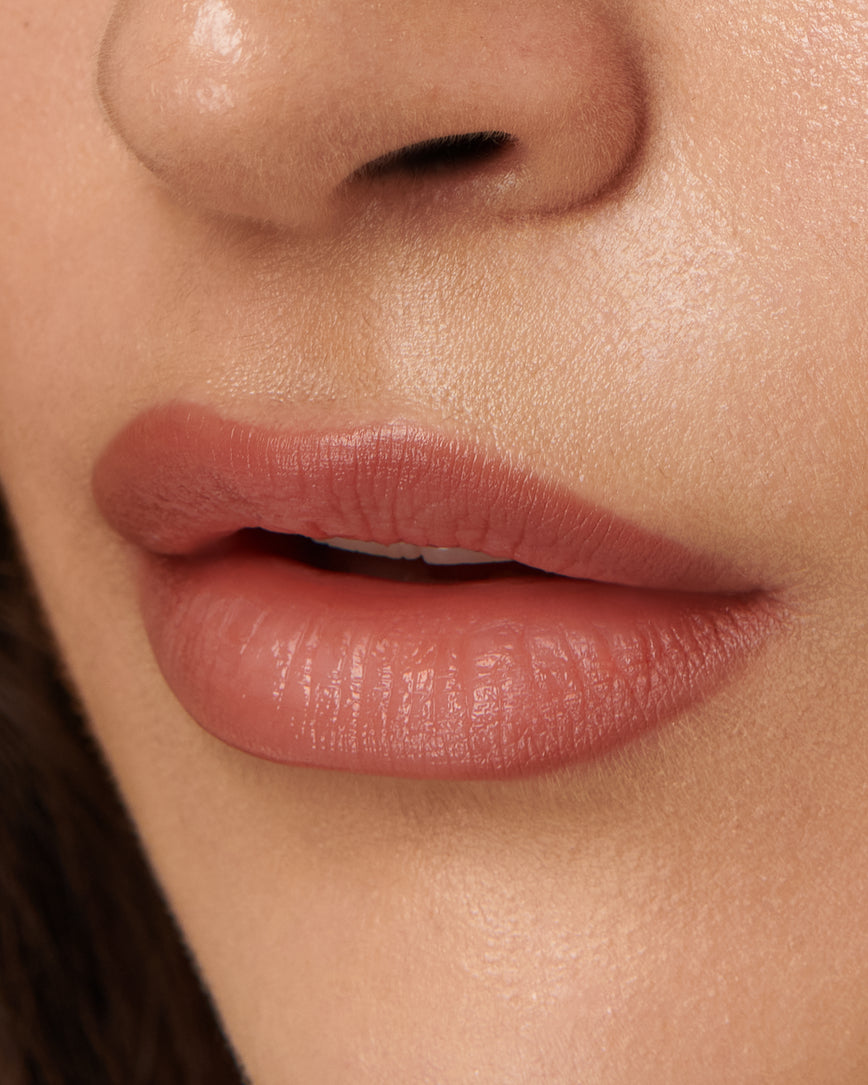 Extreme close up of model's lips, wearing the 1W Sculpt and Shade Lip Pencil