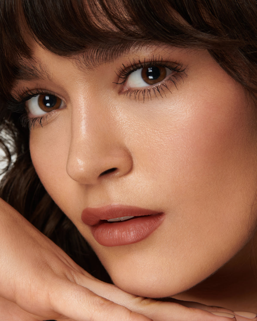 Portrait close-up of model wearing 3W Sculpt and Shade Lip Pencil 