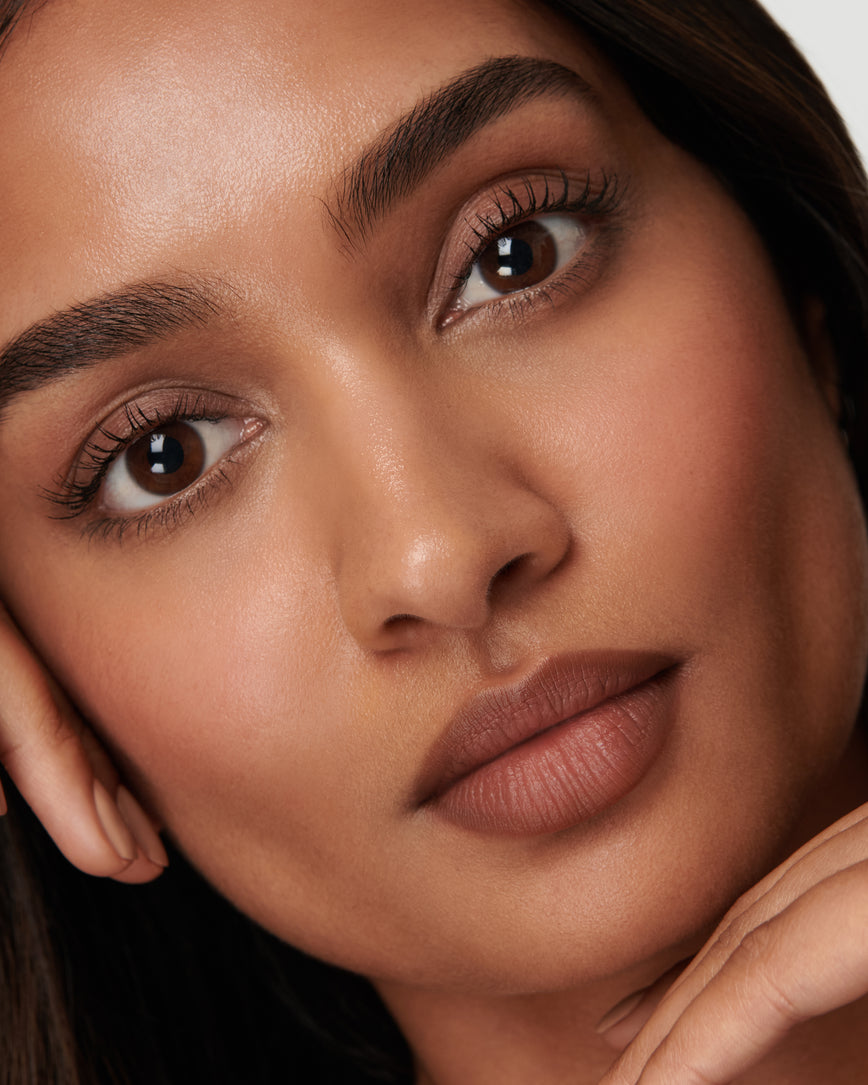 Portrait close-up of model wearing 3W Sculpt and Shade Lip Pencil 