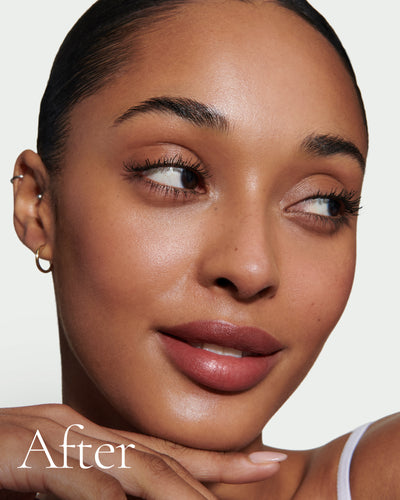 after1 block Close up portrait of model after application of T11 with text stating 'After'