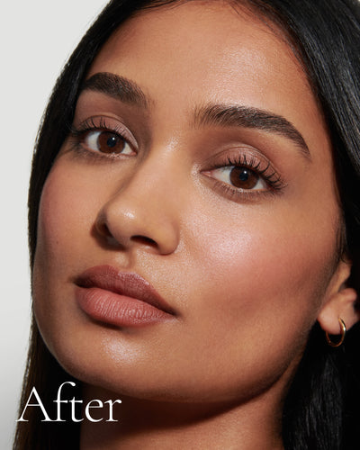 after2 block Close up portrait of model after application  of T12 with text stating 'After'