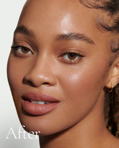 after1 block Close up portrait of model after application  of T12 with text stating 'After'