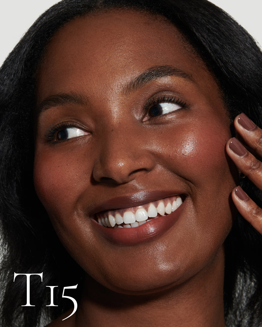 numbered Close up portrait of model wearing T15 with text displaying so