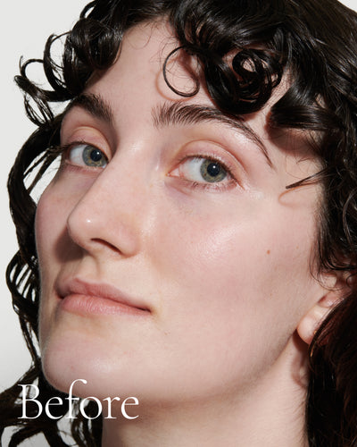 before1 block  Close up portrait of model before wearing Tint with text stating 'Before'