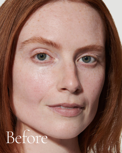 before1 block  Close up portrait of model before wearing Tint with text stating 'Before'