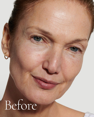 before2 block  Close up portrait of model before wearing Tint with text stating 'Before'