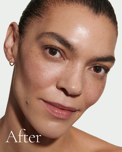 after2 block Close up portrait of model after application  of T9 with text stating 'After'