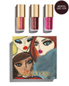Blairz x Lisa Eldridge Sequin Suite Kit packaging with model art design, alongside three Gloss Embrace Sequins in new shades: Chameleon Chaos, Kensignton Plum, Peek-A-Boo 